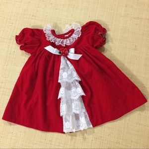 Sz 18m Vintage Red Velvet & Wht Lace Holiday Dress
